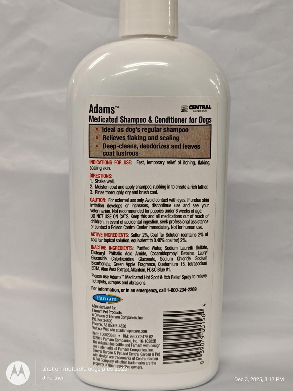 Adams Medicated Shampoo & Conditioner for Dogs 12 oz Sulfa/Coal Tar solution