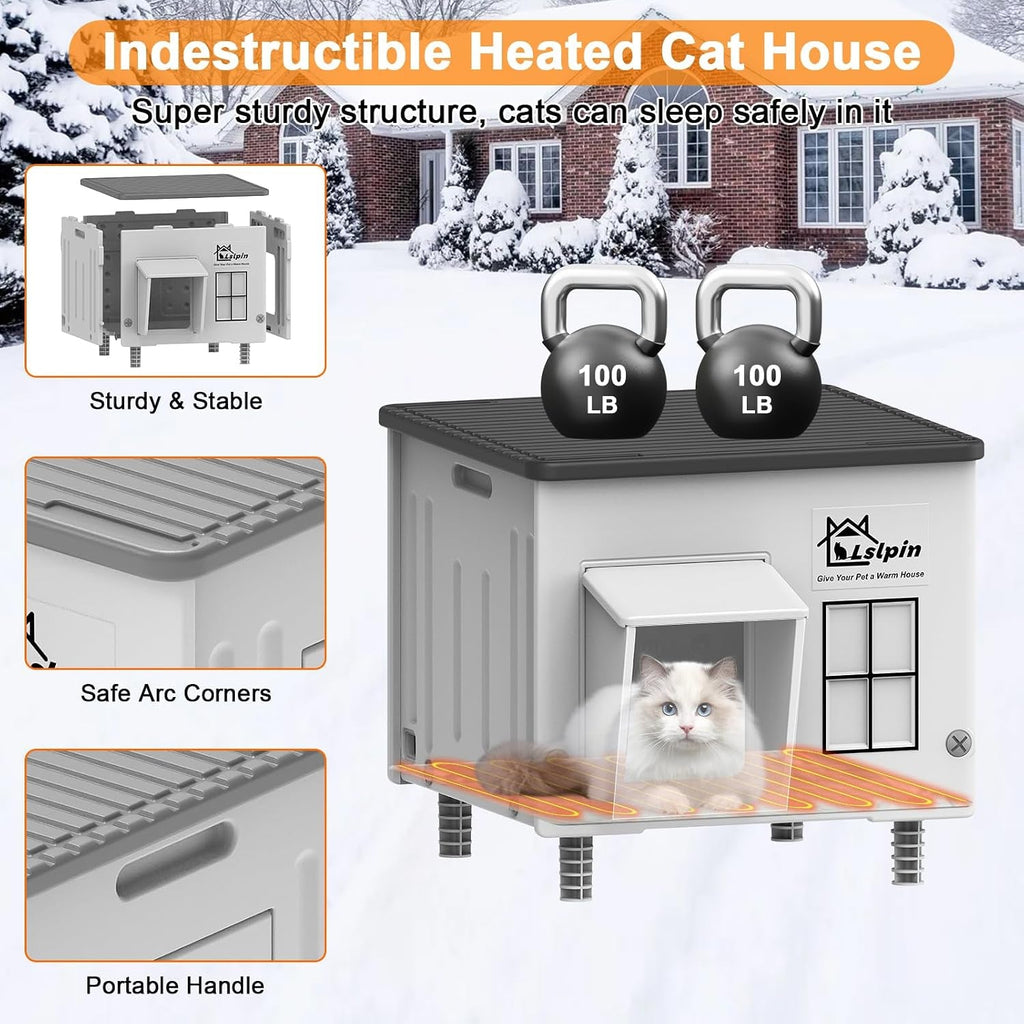 Heated Outdoor Cat House Insulated Elevated Escape Door 2 Sizes