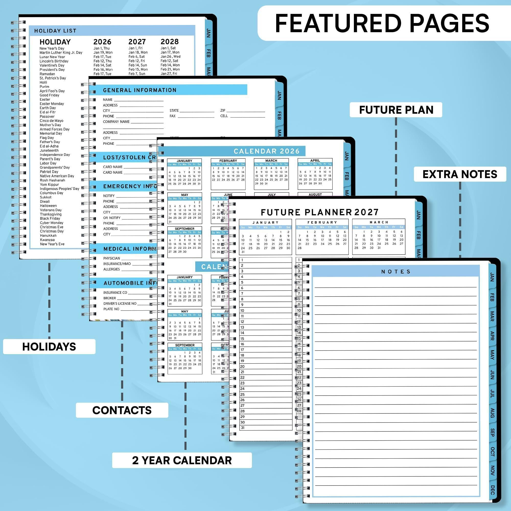 2026 Appointment Book Planner 8.5 x 11 inch Large Blue Tabbed Daily Hourly Weekly Planner Schedule Book 15 Minute time Slots Business & Personal Planner Jan 2026 Dec 2026