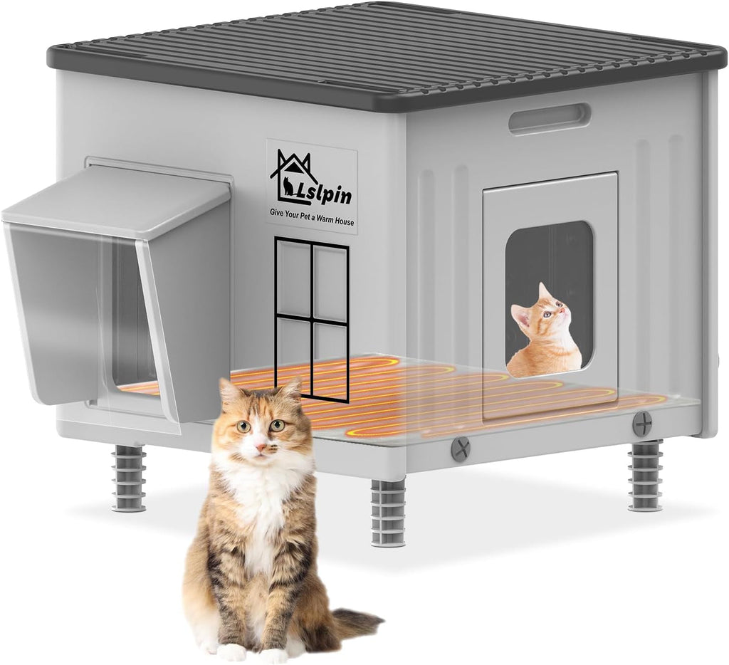 Heated Outdoor Cat House Insulated Elevated Escape Door 2 Sizes