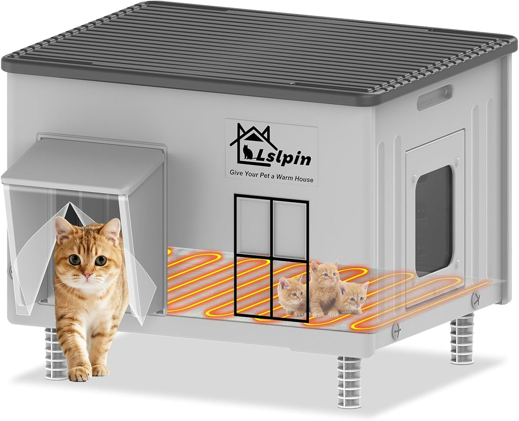Heated Outdoor Cat House Insulated Elevated Escape Door 2 Sizes