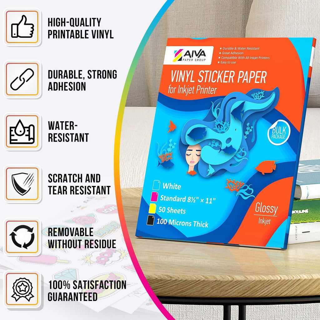 Printable Vinyl Sticker Paper Waterproof Decal Paper for Inkjet Printer 50 Sheet