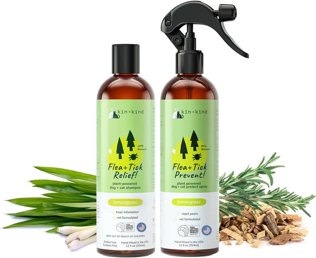 kin+kind Flea & Tick Shampoo & Spray Kit for Dogs & Cats – Plant-Based