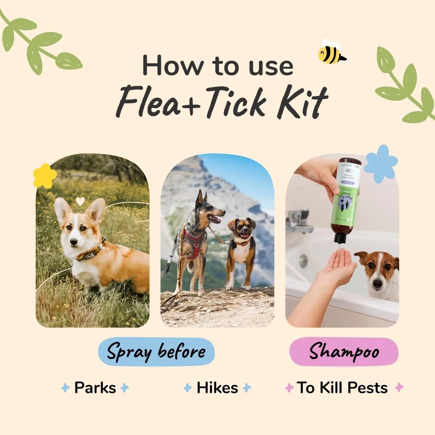 kin+kind Flea & Tick Shampoo & Spray Kit for Dogs & Cats – Plant-Based