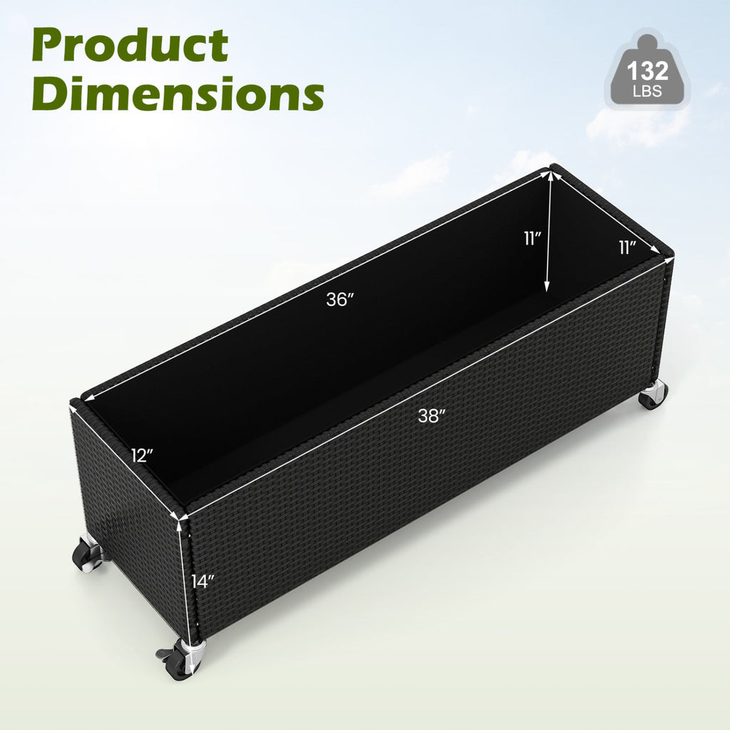 Raised Garden Bed with Wheels - PE Rattan Planter Box