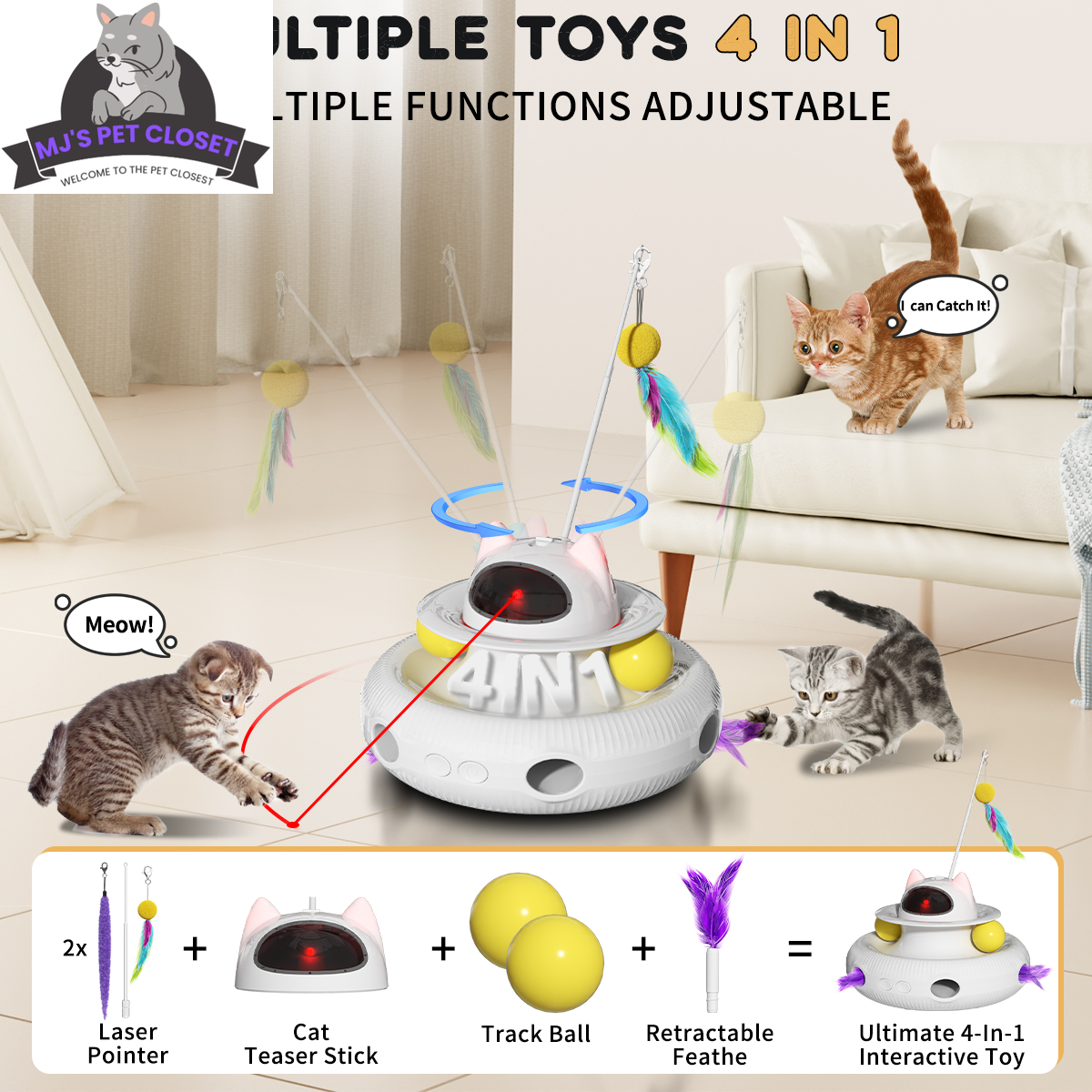 4-in-1 Interactive Cat Toy with Laser & Track Balls