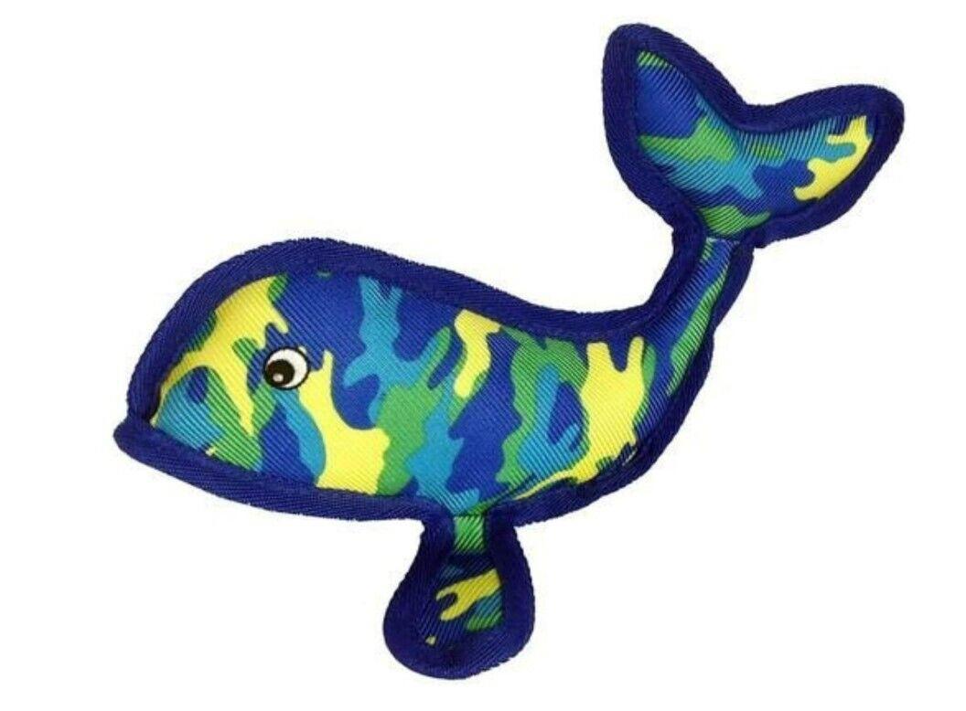 Pet Lou Squeeze Me Glamorous Sea Warrior Camouflage Whale Dog Toy, Blue